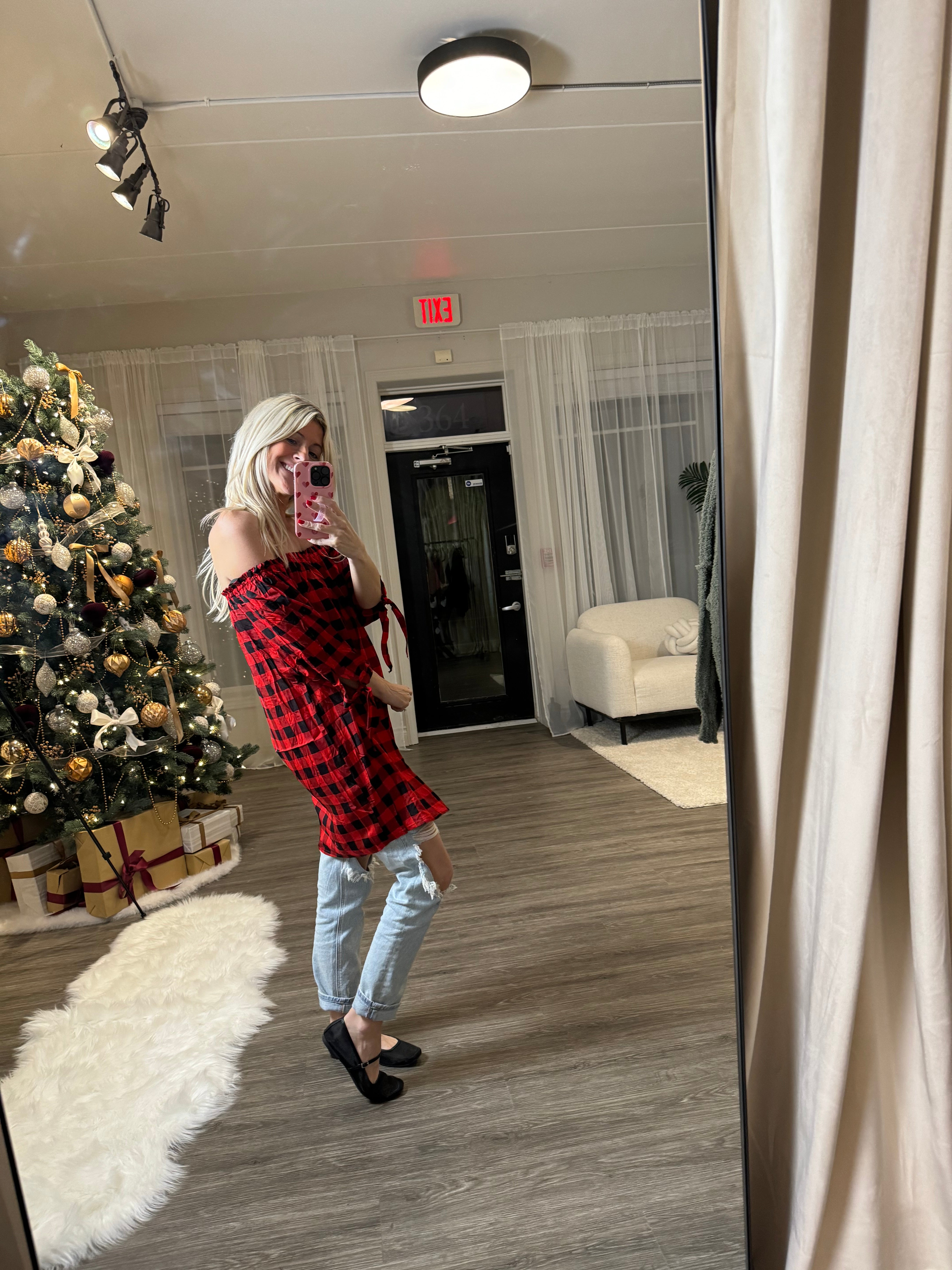 Plaid Sara Off The Shoulder Tunic